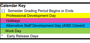 District School Academic Calendar Legend for Day Nursery Of Abilene
