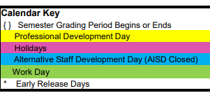 District School Academic Calendar Legend for Woodson Ecc