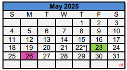 District School Academic Calendar for Reagan Elementary for May 2025
