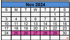 District School Academic Calendar for Houston Student Ach Ctr for November 2024