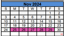 District School Academic Calendar for Day Nursery Of Abilene for November 2024