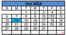 District School Academic Calendar for Woodson Center For Excellence for October 2024