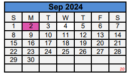 District School Academic Calendar for Sp Ed O J T for September 2024