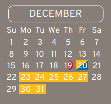 District School Academic Calendar for Smith Academy for December 2024