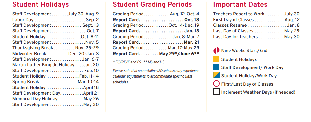 District School Academic Calendar Key for Goodman Elementary