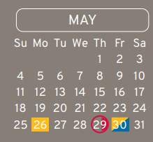 District School Academic Calendar for De Santiago Ec/pre-k Center for May 2025