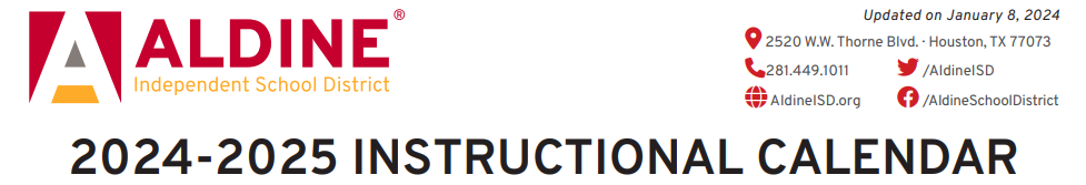District School Academic Calendar for Aldine J J A E P