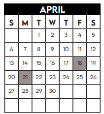 District School Academic Calendar for Youens Elementary School for April 2025