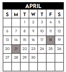 District School Academic Calendar for Outley Elementary School for April 2025