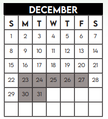 District School Academic Calendar for Admin Services for December 2024