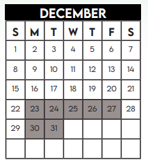 District School Academic Calendar for Alief Isd J J A E P for December 2024