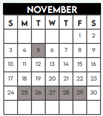 District School Academic Calendar for Alief Isd J J A E P for November 2024