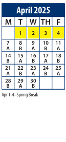 District School Academic Calendar for Central School for April 2025
