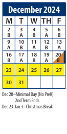 District School Academic Calendar for Central School for December 2024