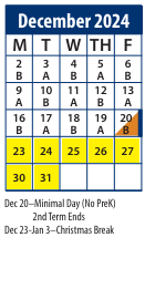 District School Academic Calendar for Serv By Appt for December 2024