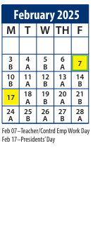 District School Academic Calendar for Central School for February 2025