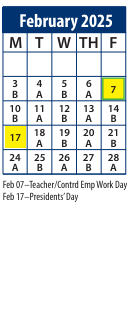 District School Academic Calendar for Serv By Appt for February 2025