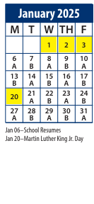 District School Academic Calendar for Central School for January 2025