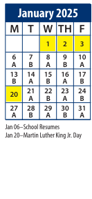 District School Academic Calendar for Serv By Appt for January 2025