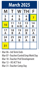 District School Academic Calendar for Serv By Appt for March 2025