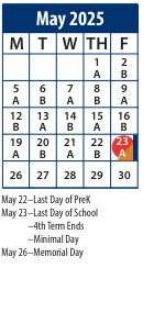 District School Academic Calendar for Central School for May 2025
