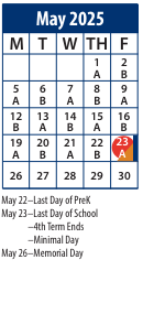 District School Academic Calendar for Serv By Appt for May 2025