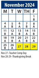 District School Academic Calendar for Central School for November 2024
