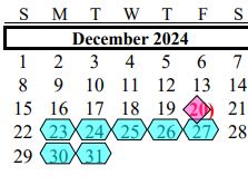 District School Academic Calendar for Alvin Elementary for December 2024