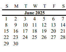 District School Academic Calendar for G W Harby Junior High for June 2025