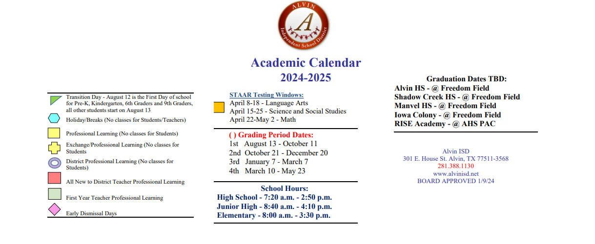 District School Academic Calendar Key for Hood-case Elementary