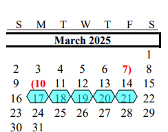 District School Academic Calendar for Brazoria Co J J A E P for March 2025