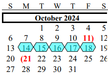 District School Academic Calendar for G W Harby Junior High for October 2024