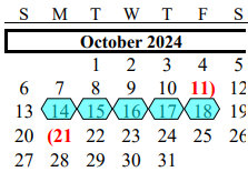 District School Academic Calendar for Brazoria Co J J A E P for October 2024