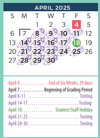 District School Academic Calendar for Emerson Elementary for April 2025