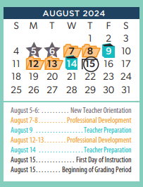 District School Academic Calendar for Pleasant Valley Elementary for August 2024