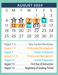 District School Academic Calendar for Austin Middle for August 2024