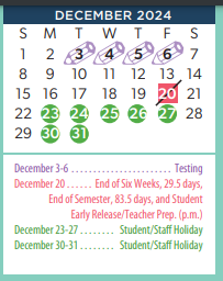 District School Academic Calendar for Whittier Elementary for December 2024