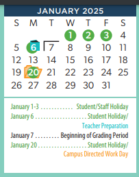 District School Academic Calendar for Bowie Middle for January 2025