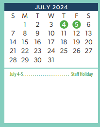 District School Academic Calendar for Hamlet Elementary for July 2024