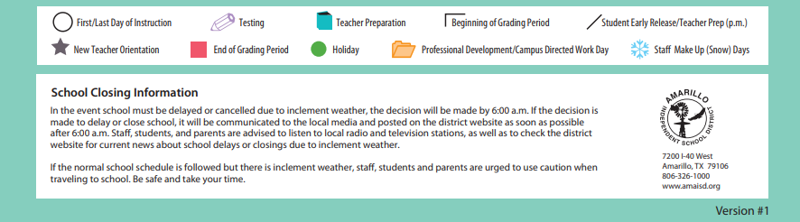 District School Academic Calendar Key for Emerson Elementary