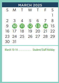 District School Academic Calendar for Humphrey's Highland Elementary for March 2025