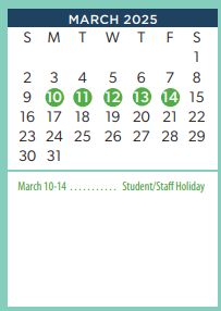 District School Academic Calendar for Western Plateau Elementary for March 2025