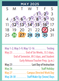 District School Academic Calendar for Glenwood Elementary for May 2025