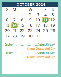 District School Academic Calendar for Olsen Park Elementary for October 2024