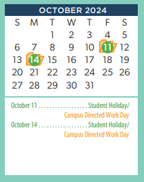 District School Academic Calendar for Forest Hill Elementary for October 2024