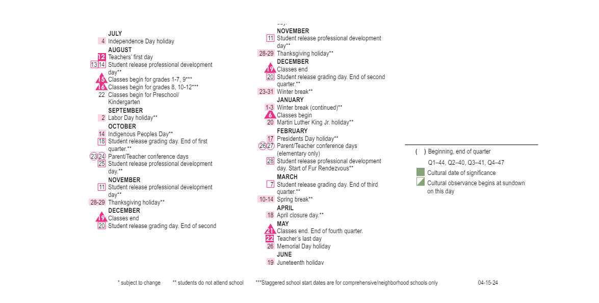 District School Academic Calendar Key for Huffman Elementary