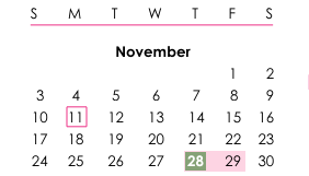 District School Academic Calendar for Bartlett High School for November 2024