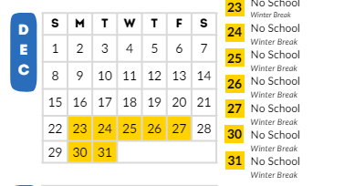 District School Academic Calendar for Appleton Community Learning Center for December 2024