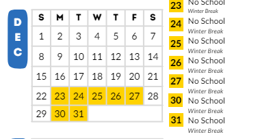 District School Academic Calendar for Richmond Elementary for December 2024