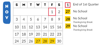 District School Academic Calendar for Appleton Community Learning Center for November 2024